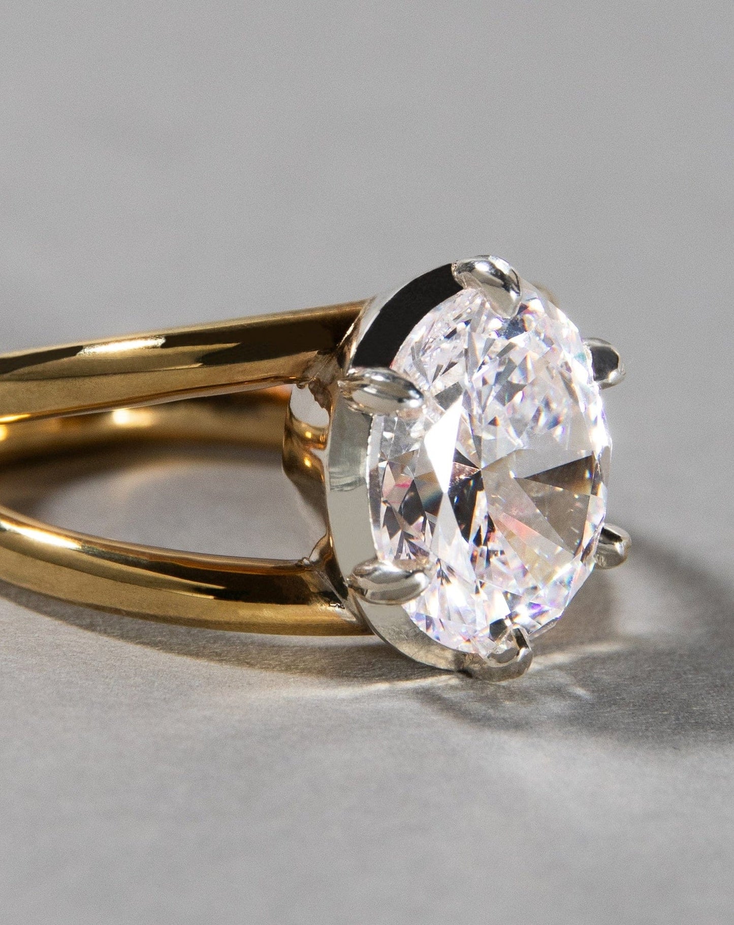 Oval Lab Diamond Solitaire on Double Gold Band
