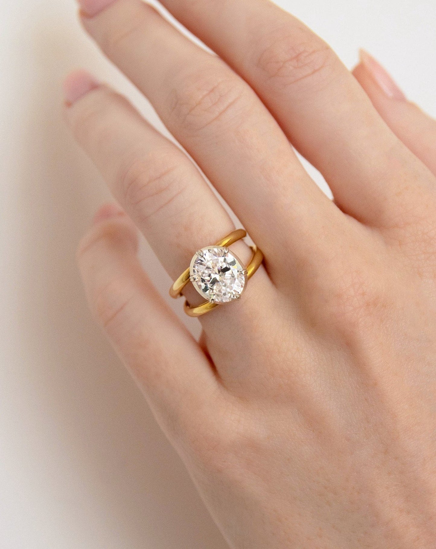 Oval Lab Diamond Solitaire on Double Gold Band