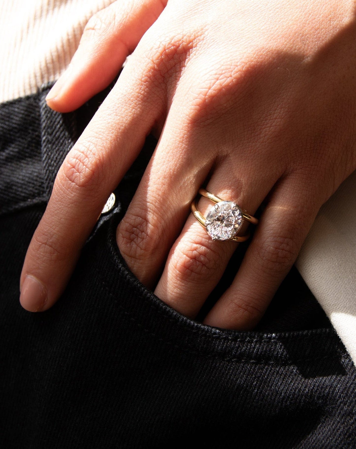 Oval Lab Diamond Solitaire on Double Gold Band