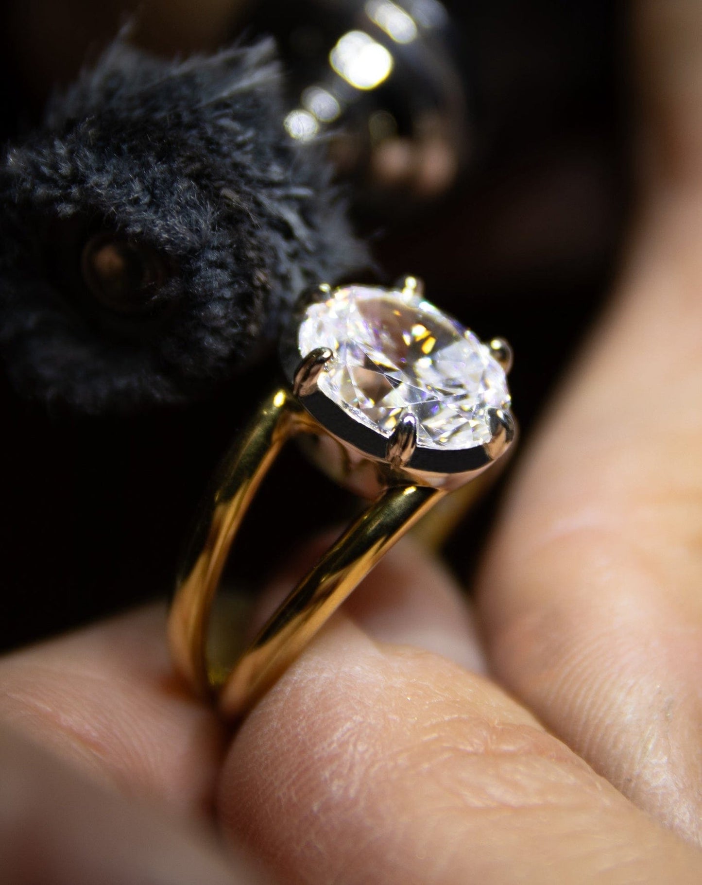 Oval Lab Diamond Solitaire on Double Gold Band