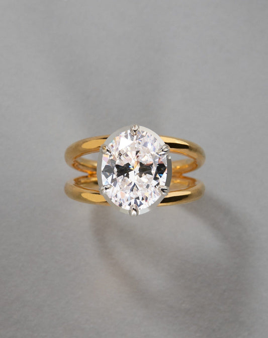 Oval Lab Diamond Solitaire on Double Gold Band