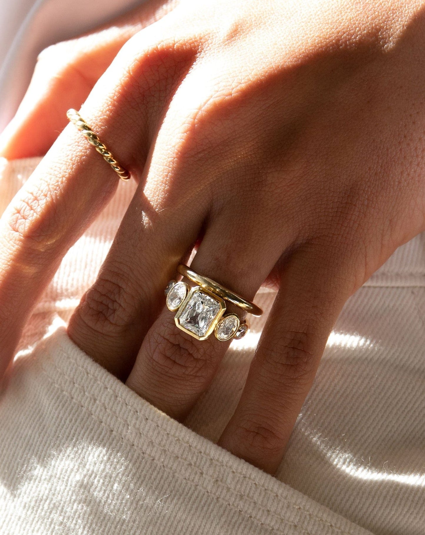 Radiant Lab-Grown Diamond Five Stone Bezel Ring