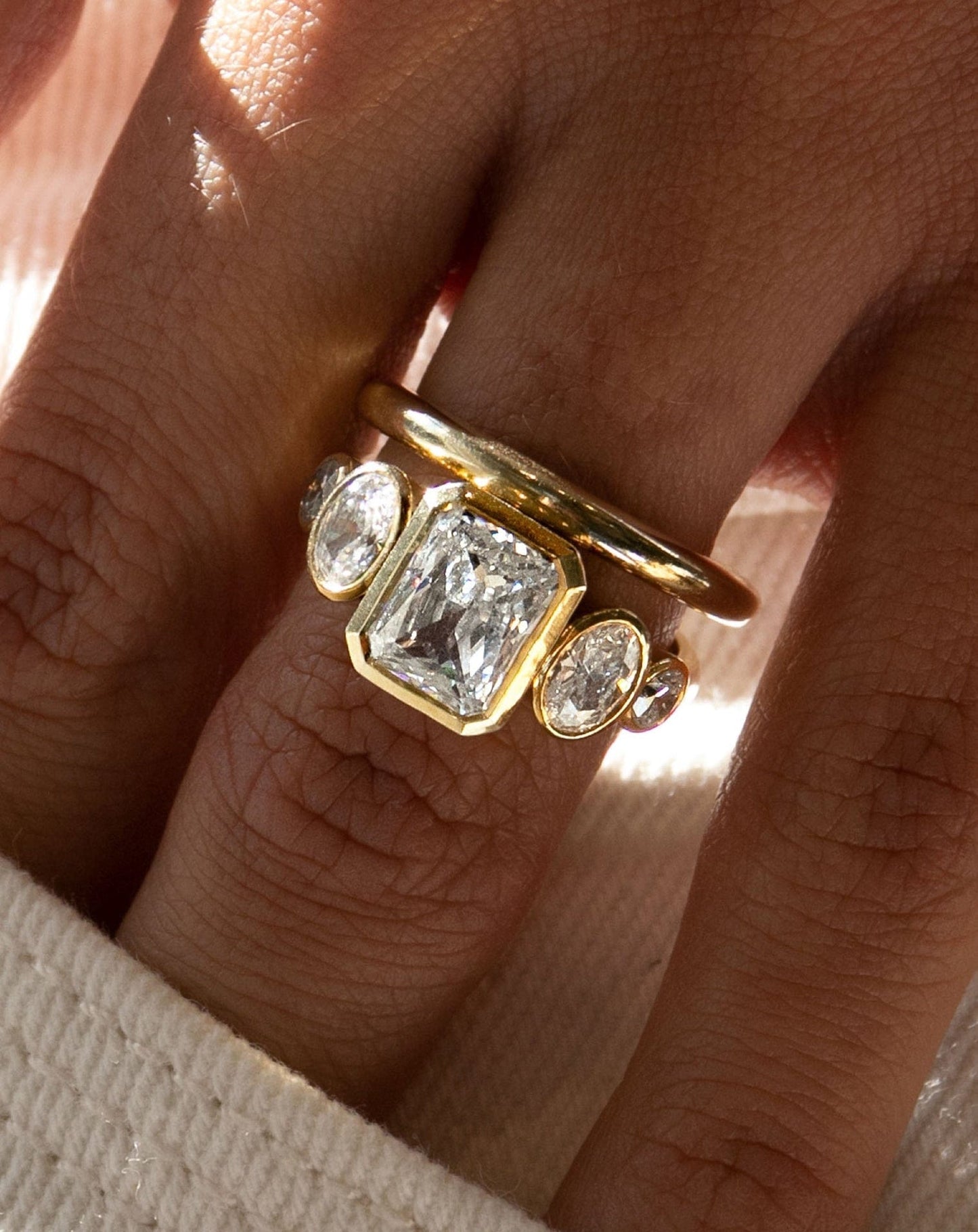 Radiant Lab-Grown Diamond Five Stone Bezel Ring