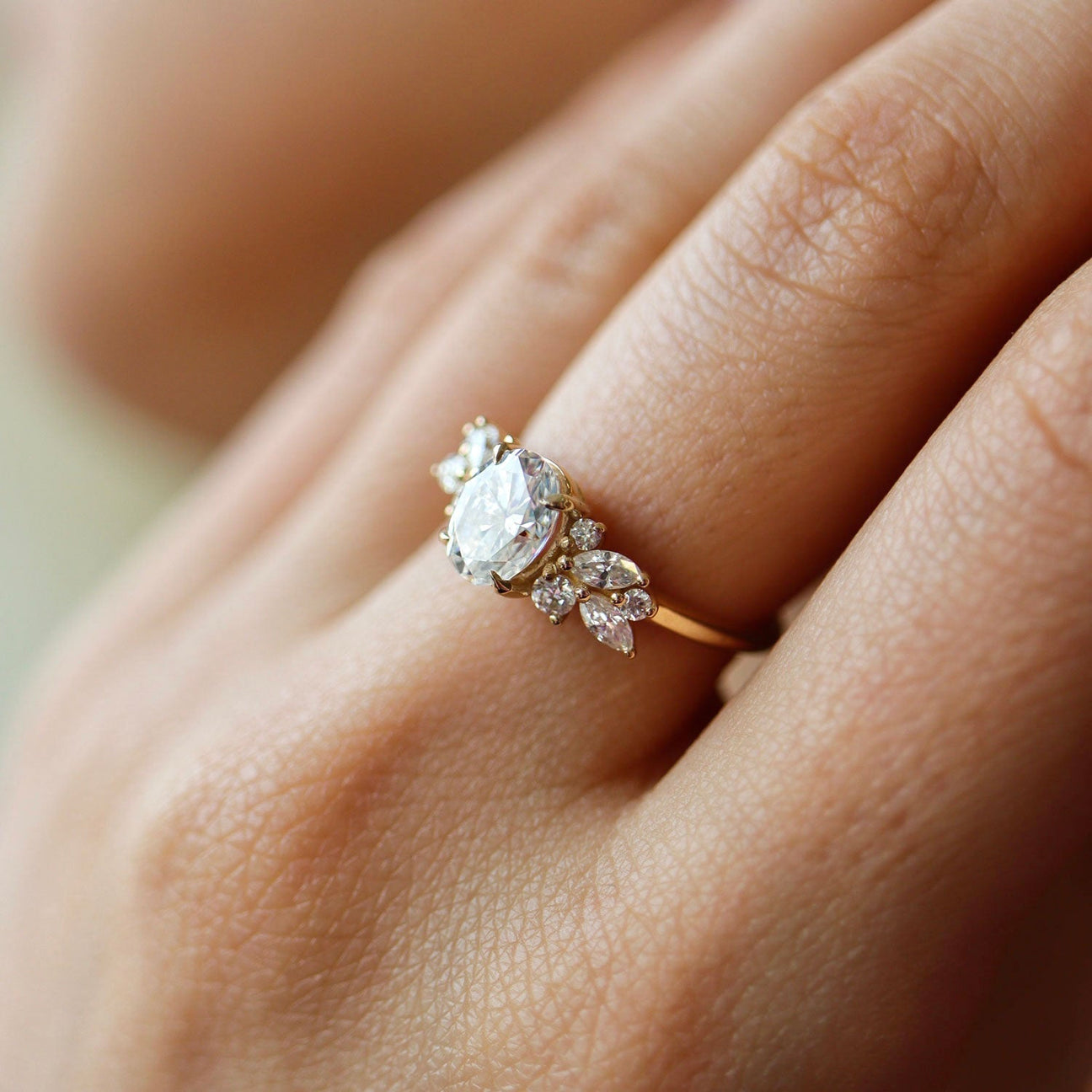 Oval Lab-Grown Diamond Floral Cluster Ring