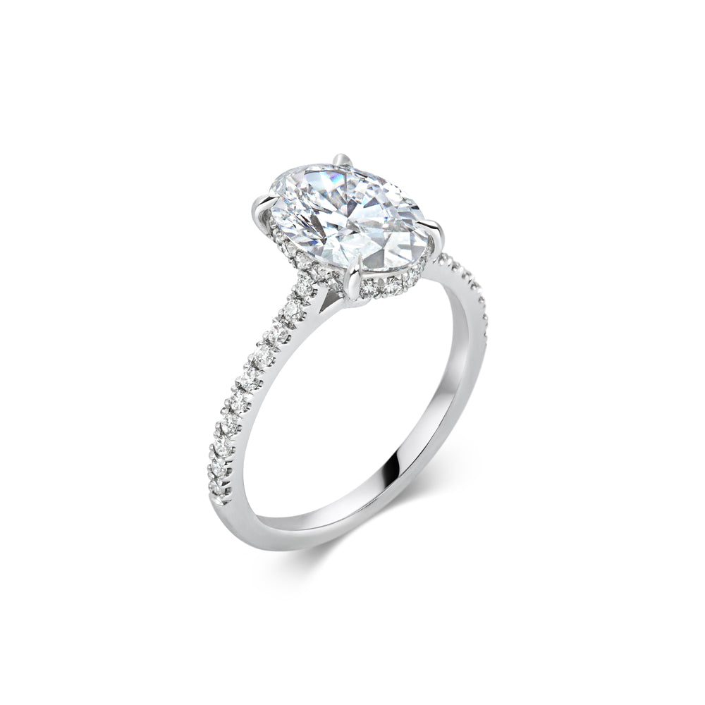 Oval Lab Grown Diamond Engagement Ring with Micro-Pavé Band – Four Prong Setting | NYX Jewel