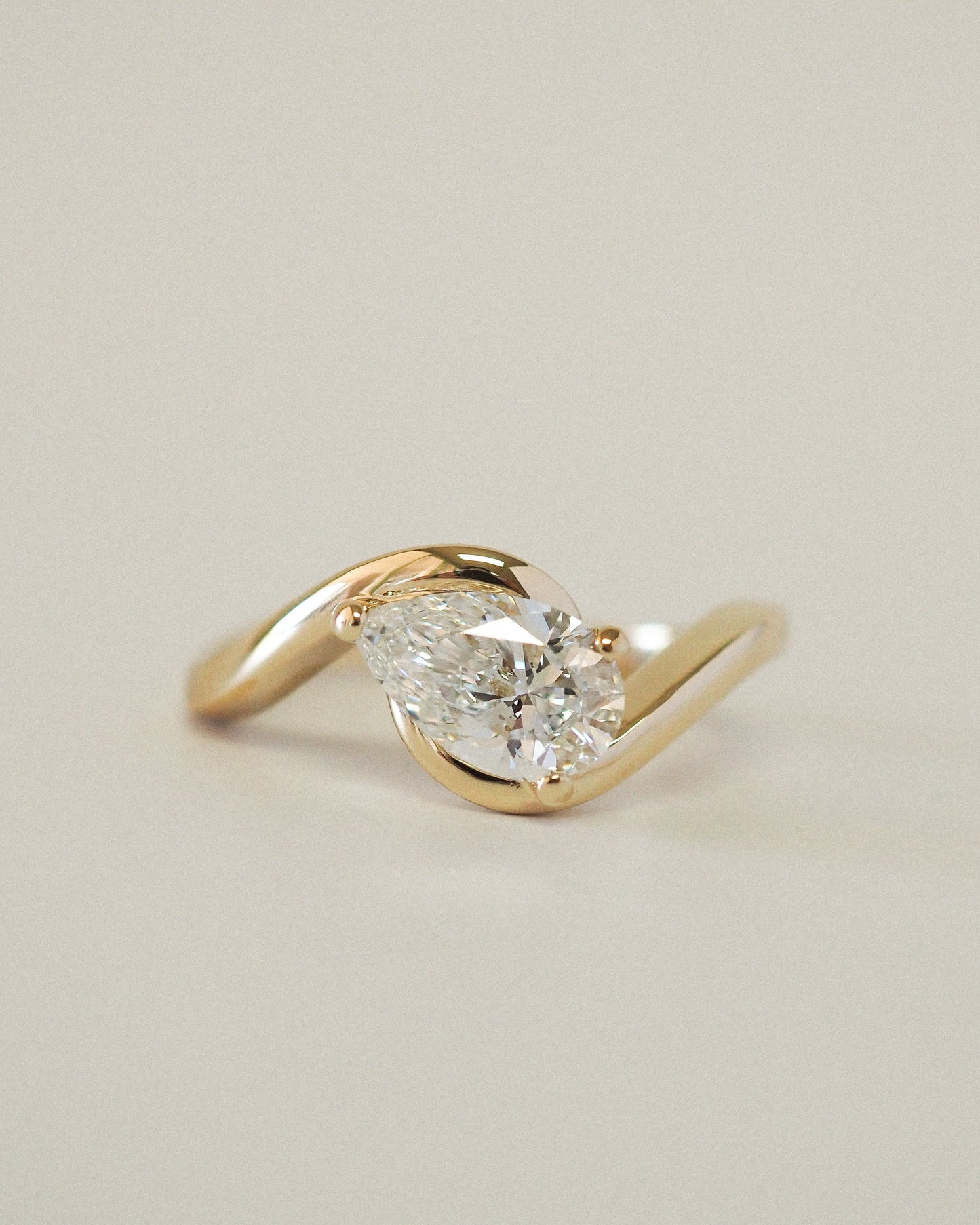 East-West Pear Lab Grown Diamond Half-Bezel Bypass Solitaire Engagement Ring