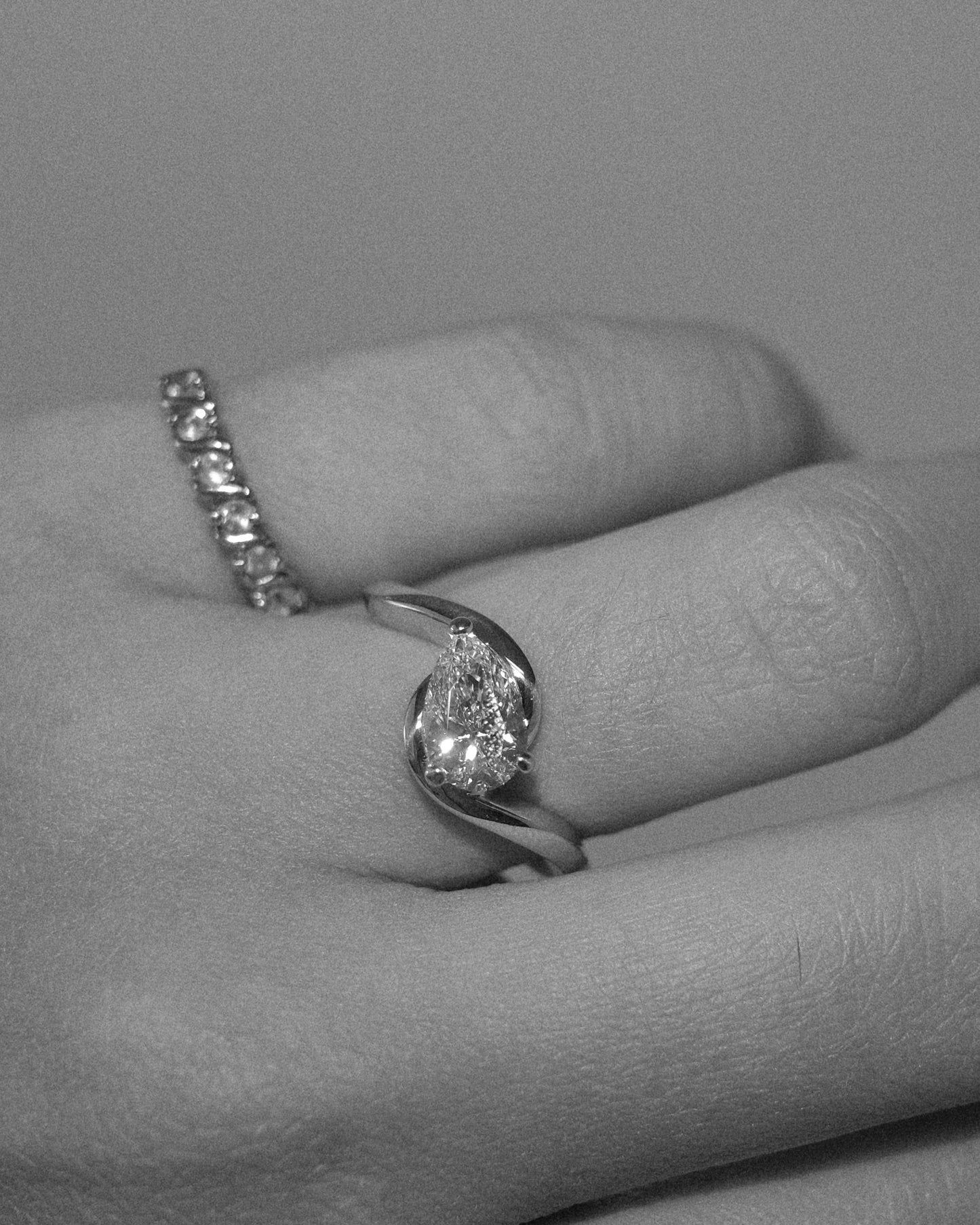East-West Pear Lab Grown Diamond Half-Bezel Bypass Solitaire Engagement Ring