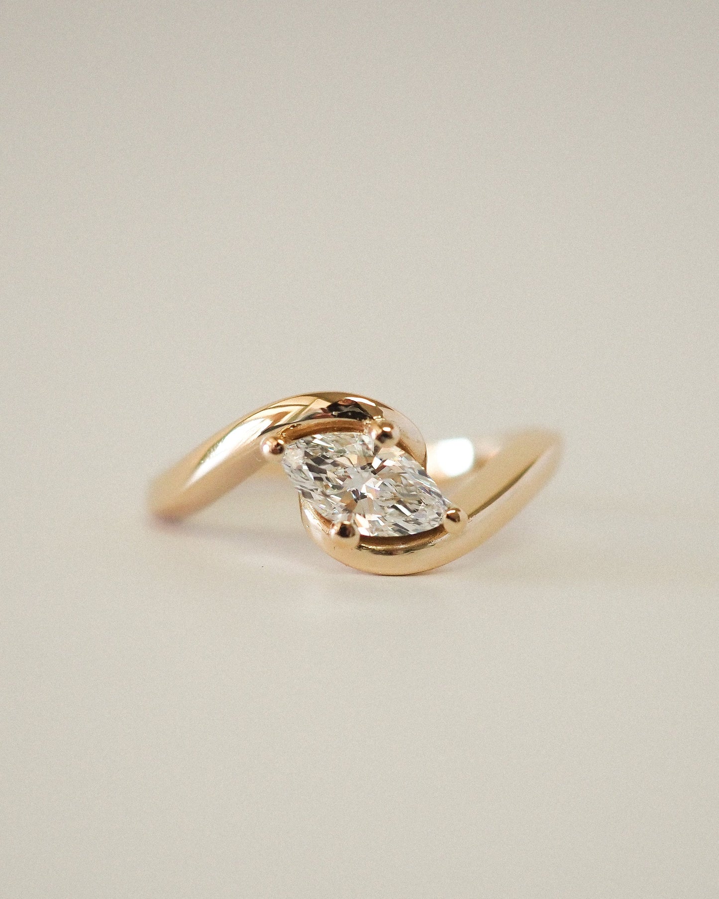 East-West Marquise Lab Grown Diamond Half-Bezel Bypass Solitaire Engagement Ring