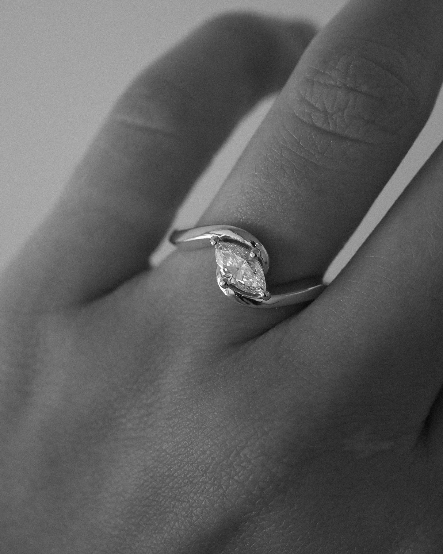 East-West Marquise Lab Grown Diamond Half-Bezel Bypass Solitaire Engagement Ring
