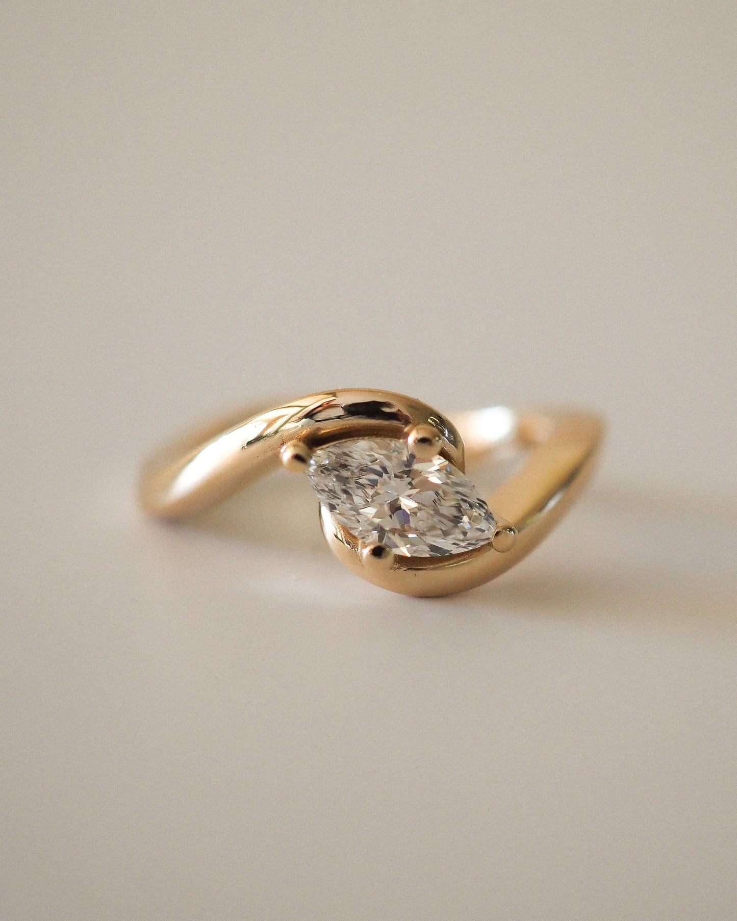 East-West Marquise Lab Grown Diamond Half-Bezel Bypass Solitaire Engagement Ring