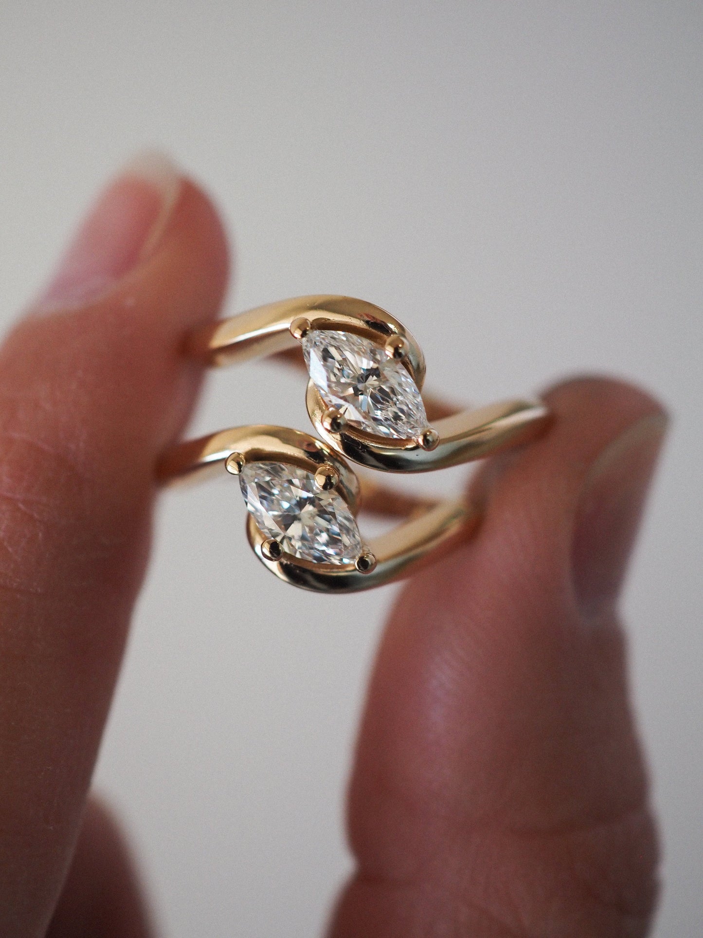 East-West Marquise Lab Grown Diamond Half-Bezel Bypass Solitaire Engagement Ring