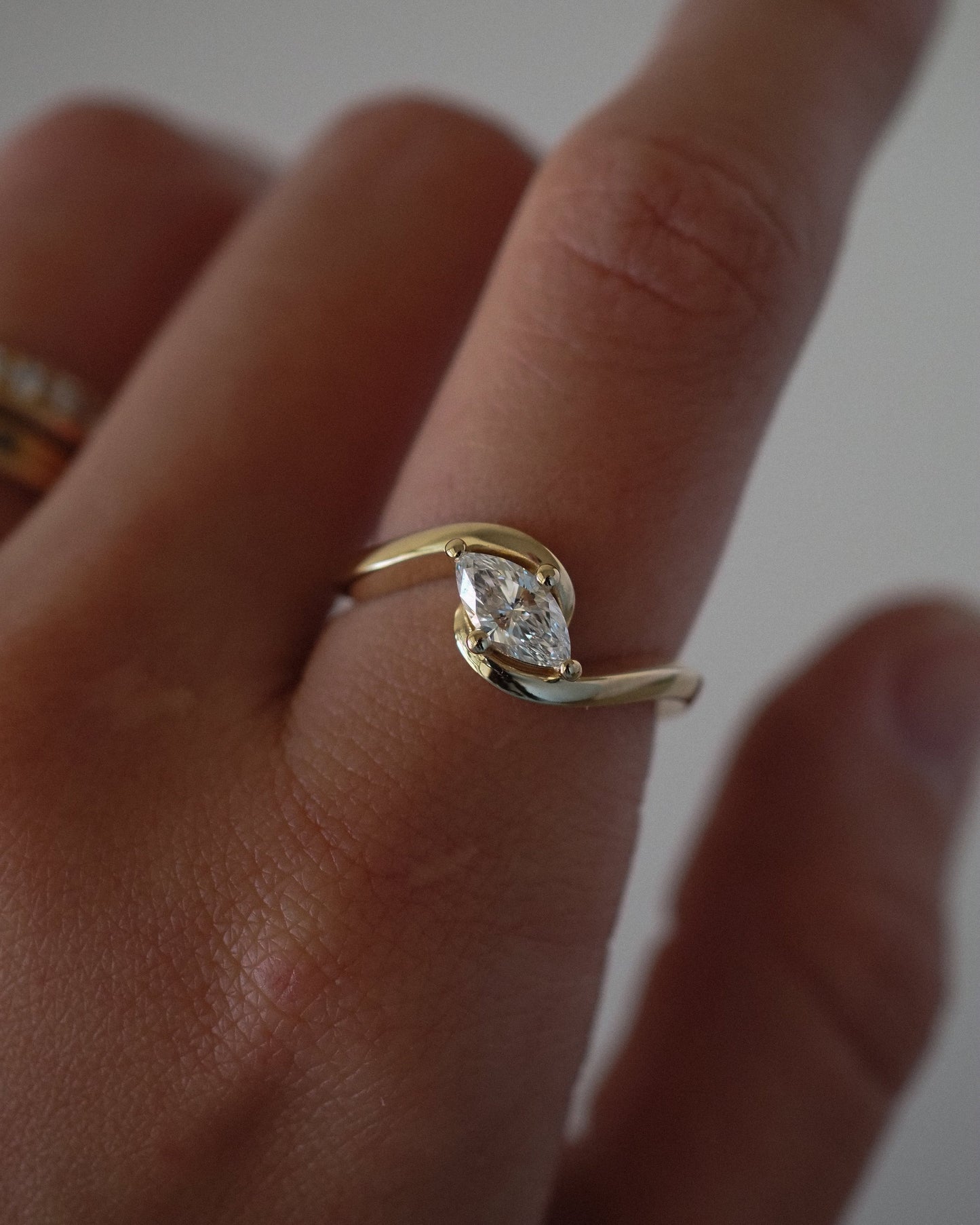 East-West Marquise Lab Grown Diamond Half-Bezel Bypass Solitaire Engagement Ring