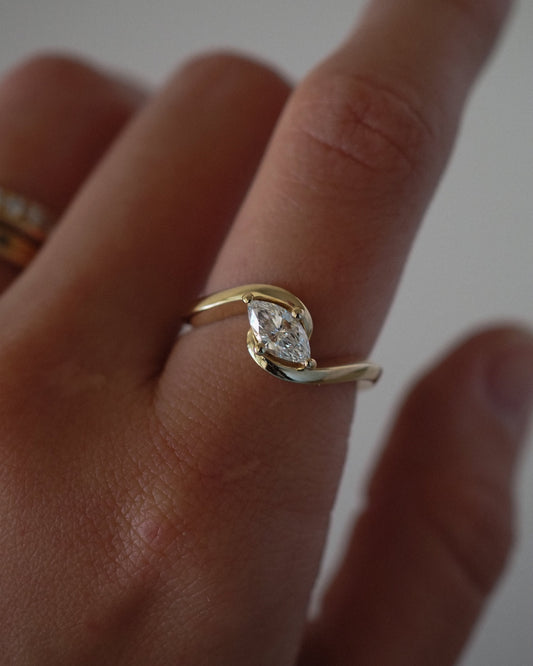 East-West Marquise Lab Grown Diamond Half-Bezel Bypass Solitaire Engagement Ring