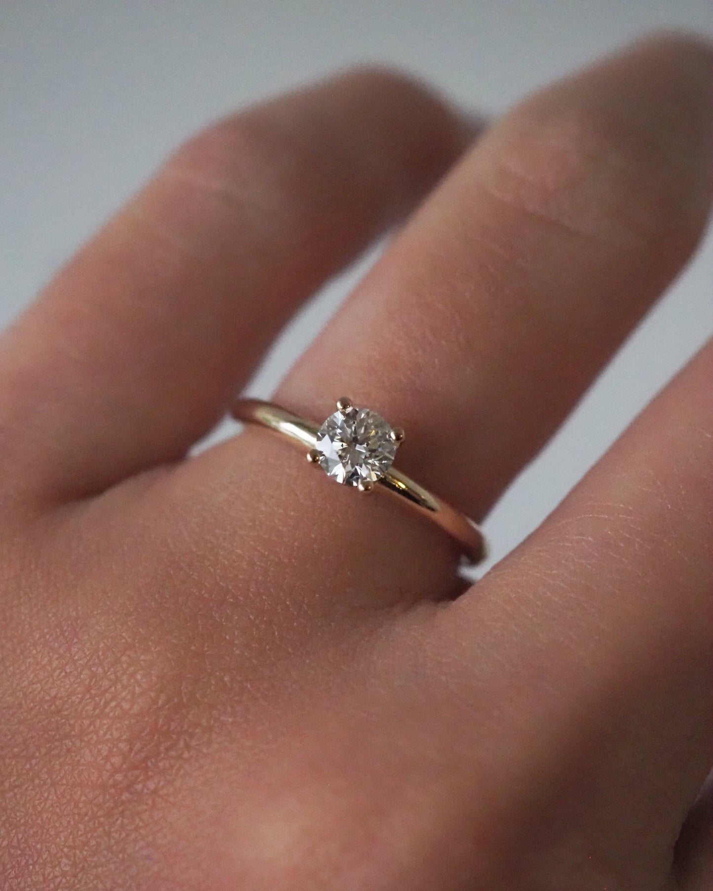 Title: Round Lab Diamond Solitaire Ring with Plain Band
