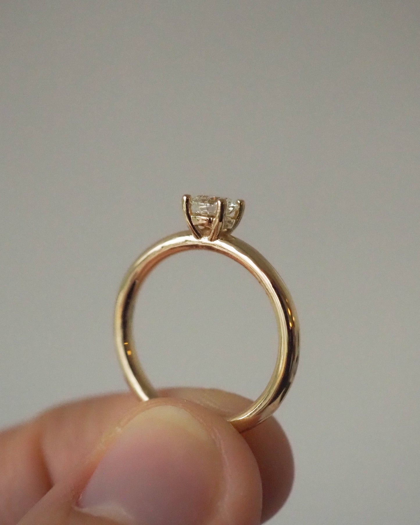 Title: Round Lab Diamond Solitaire Ring with Plain Band