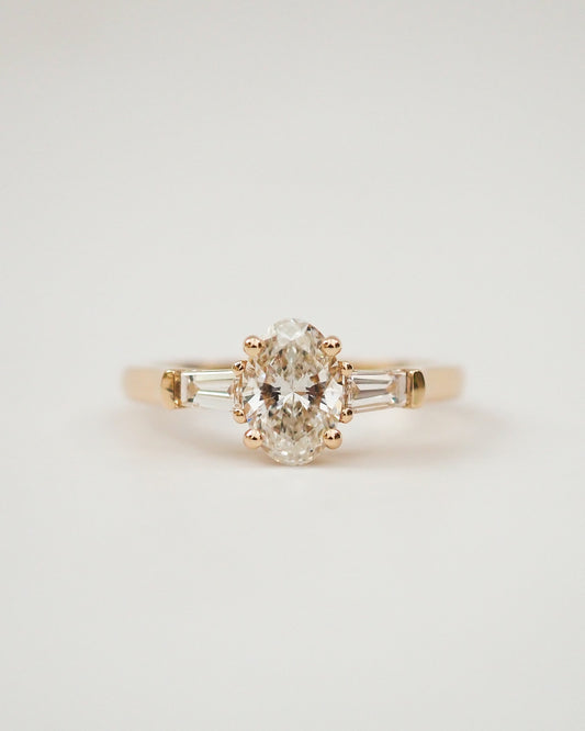 Oval Lab Diamond Three Stone Ring with Baguette Accents