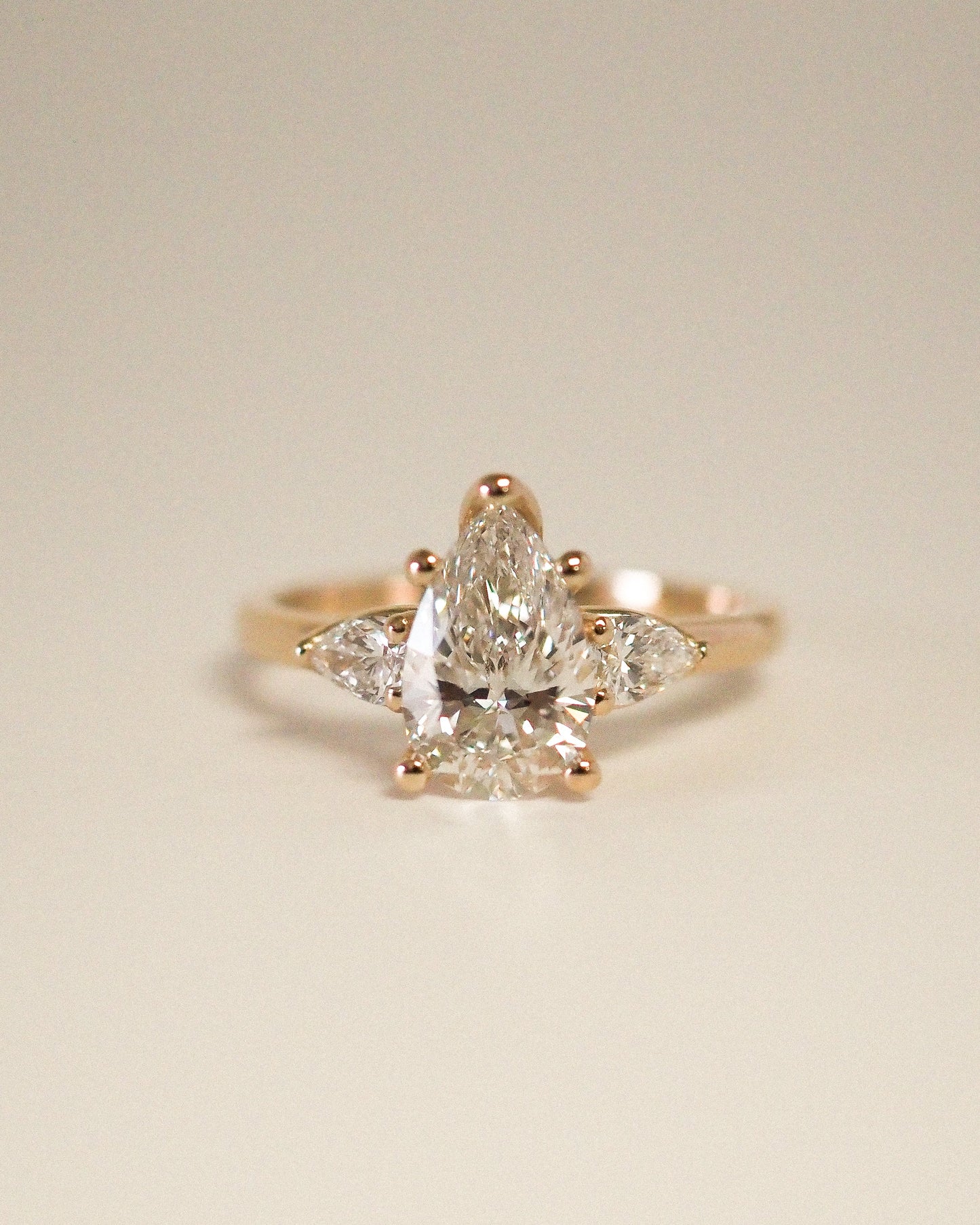 Pear Lab Diamond Three Stone Ring with Pear Accents