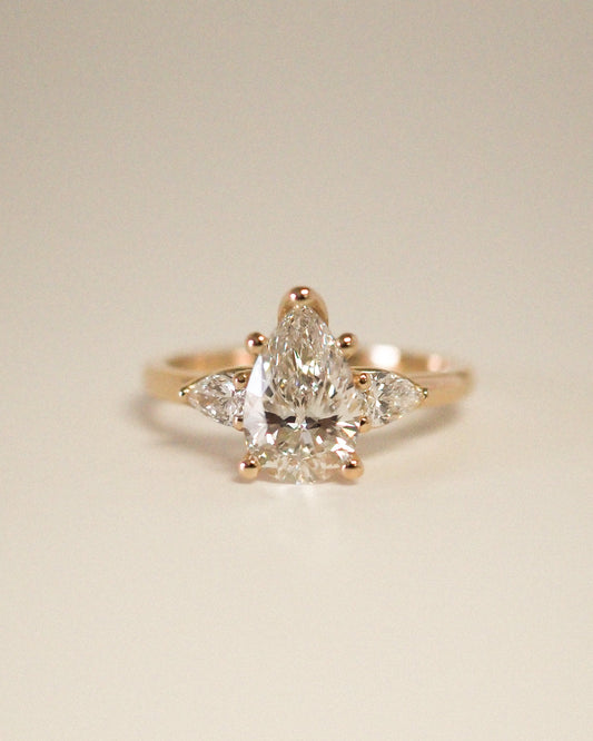 Pear Lab Diamond Three Stone Ring with Pear Accents