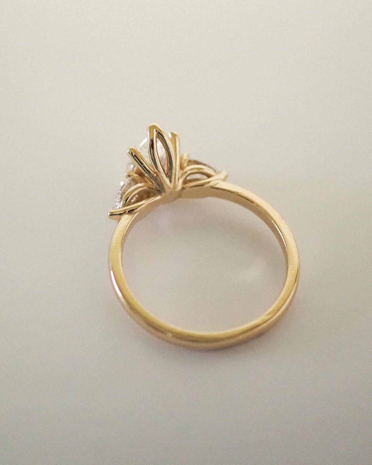 Pear Lab Diamond Three Stone Ring with Pear Accents
