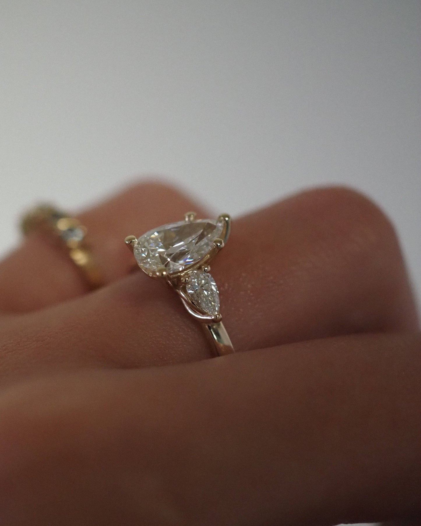 Pear Lab Diamond Three Stone Ring with Pear Accents