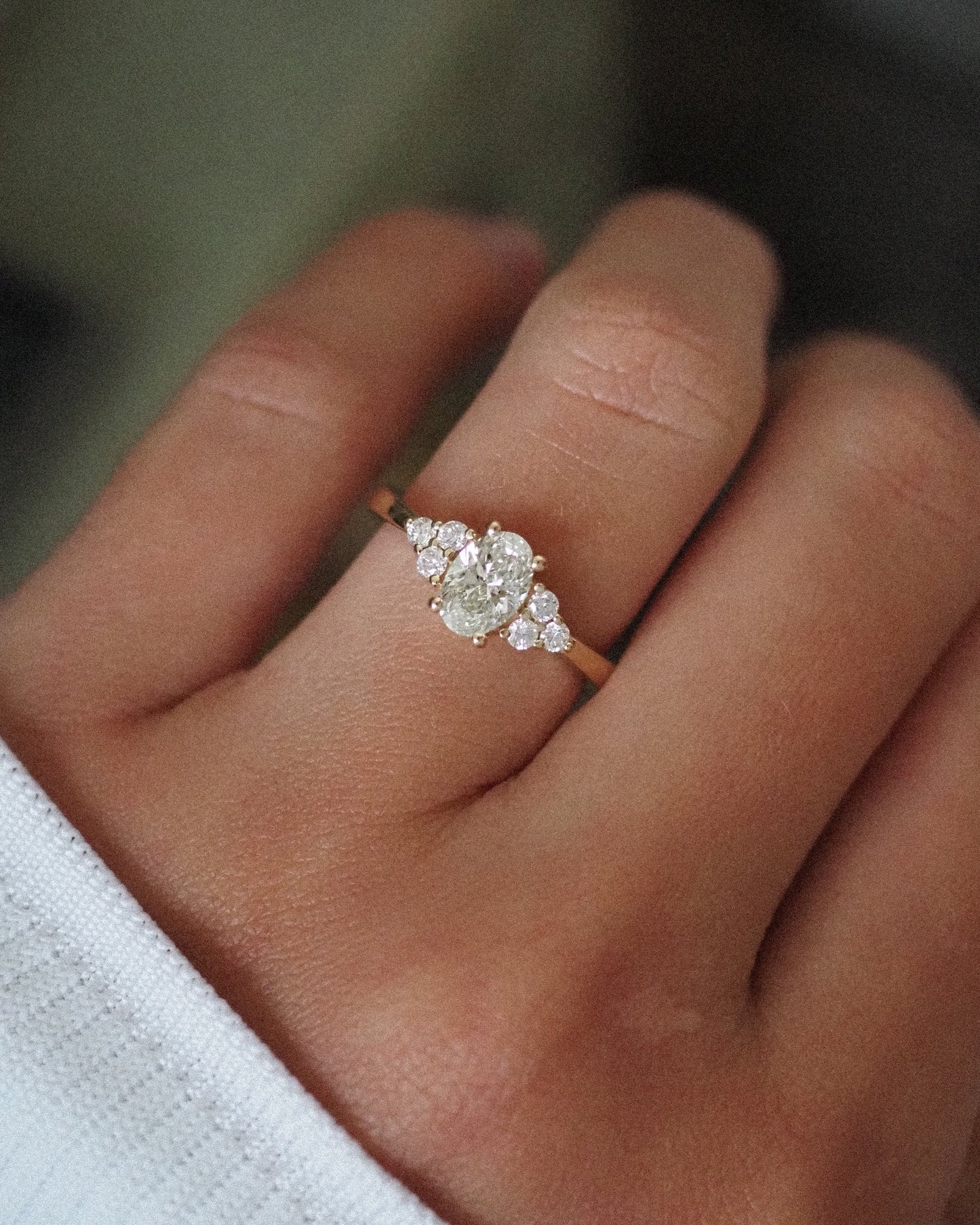 Oval Lab Diamond Ring with Cluster Diamond Shoulders