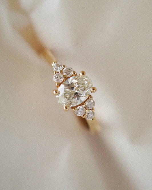 Oval Lab Diamond Ring with Cluster Diamond Shoulders