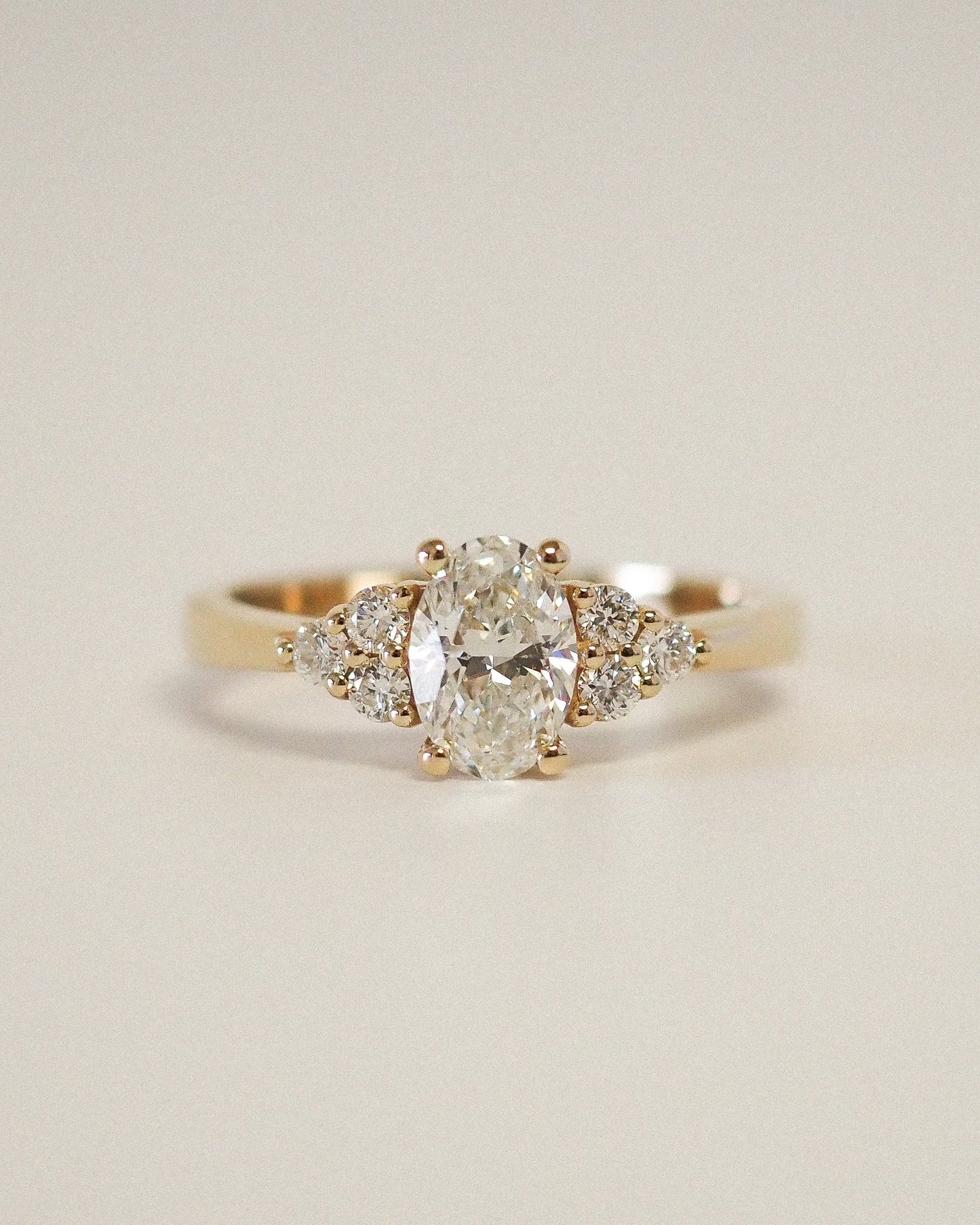 Oval Lab Diamond Ring with Cluster Diamond Shoulders