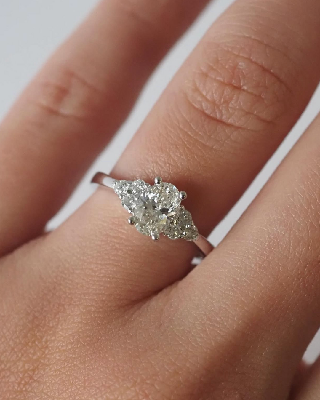 Oval Lab Diamond Ring with Cluster Diamond Shoulders