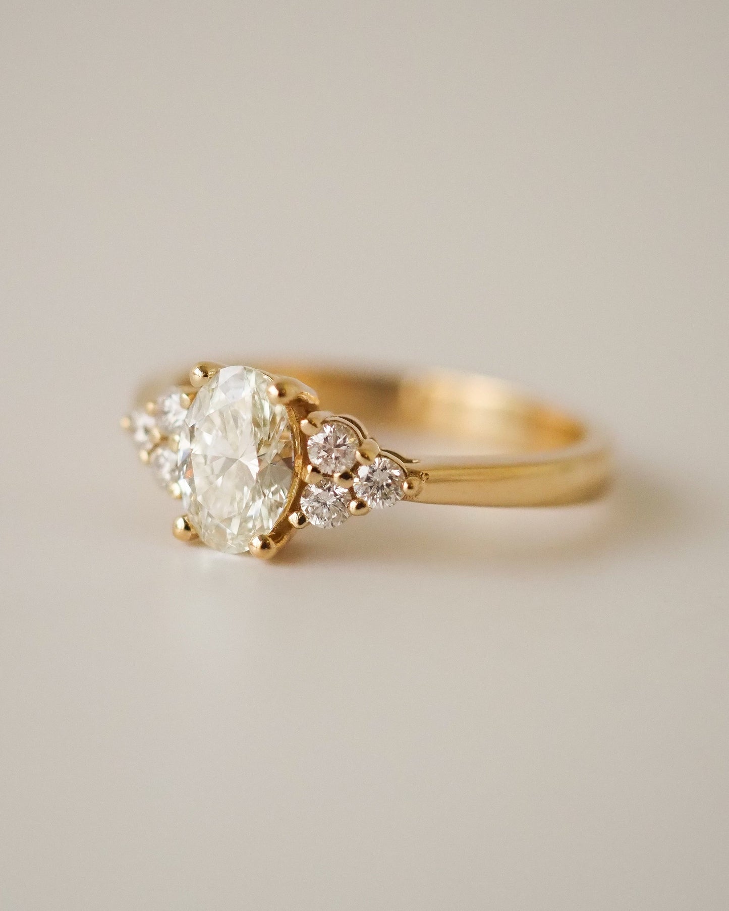 Oval Lab Diamond Ring with Cluster Diamond Shoulders