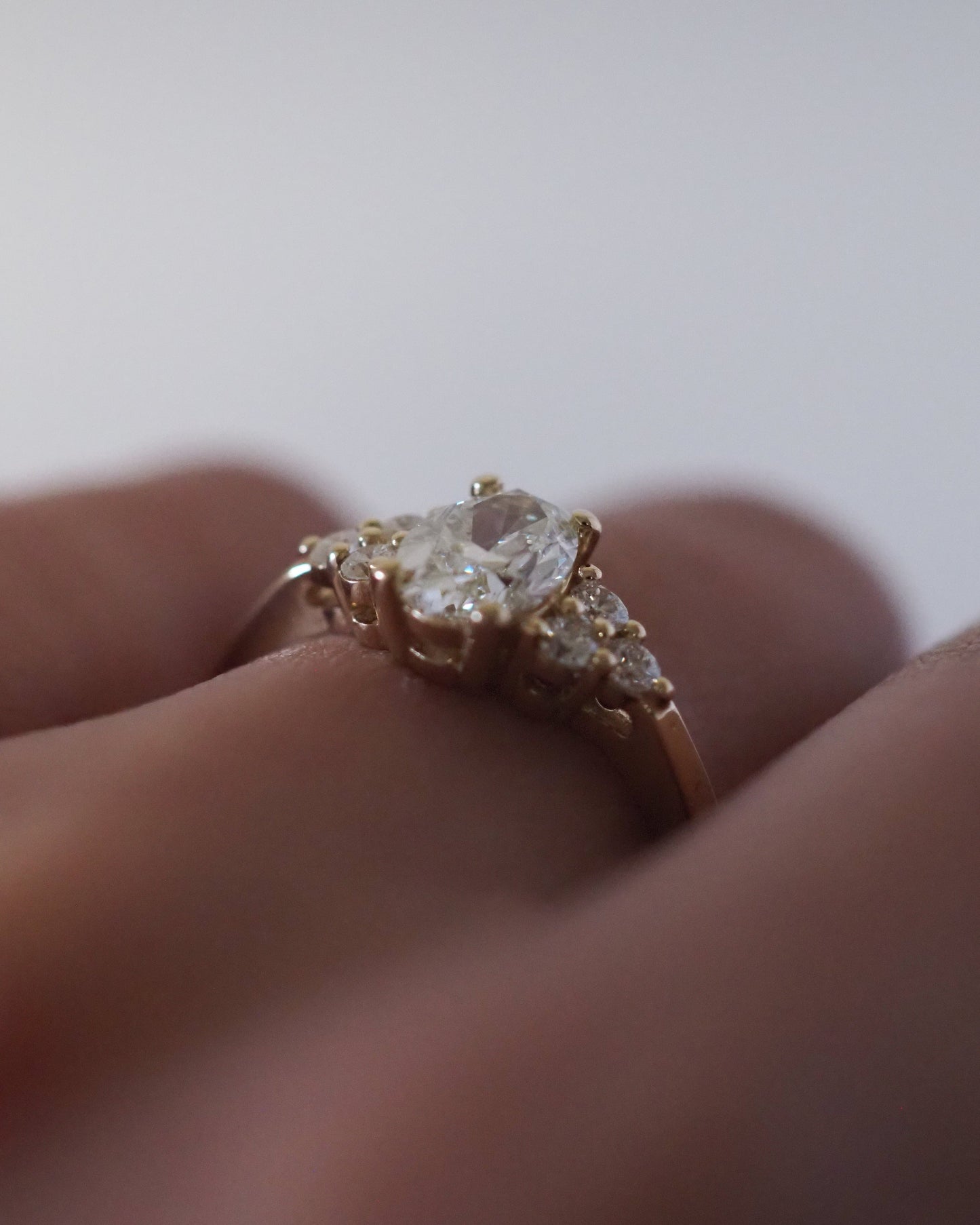 Oval Lab Diamond Ring with Cluster Diamond Shoulders