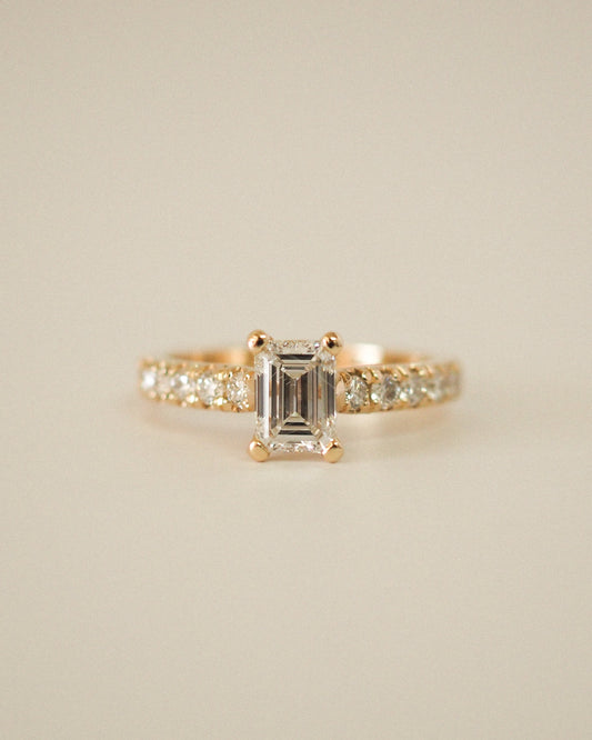 Emerald Lab Diamond Solitaire Ring with Pavé Band