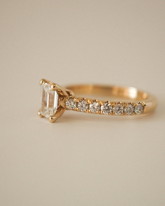 Emerald Lab Diamond Solitaire Ring with Pavé Band