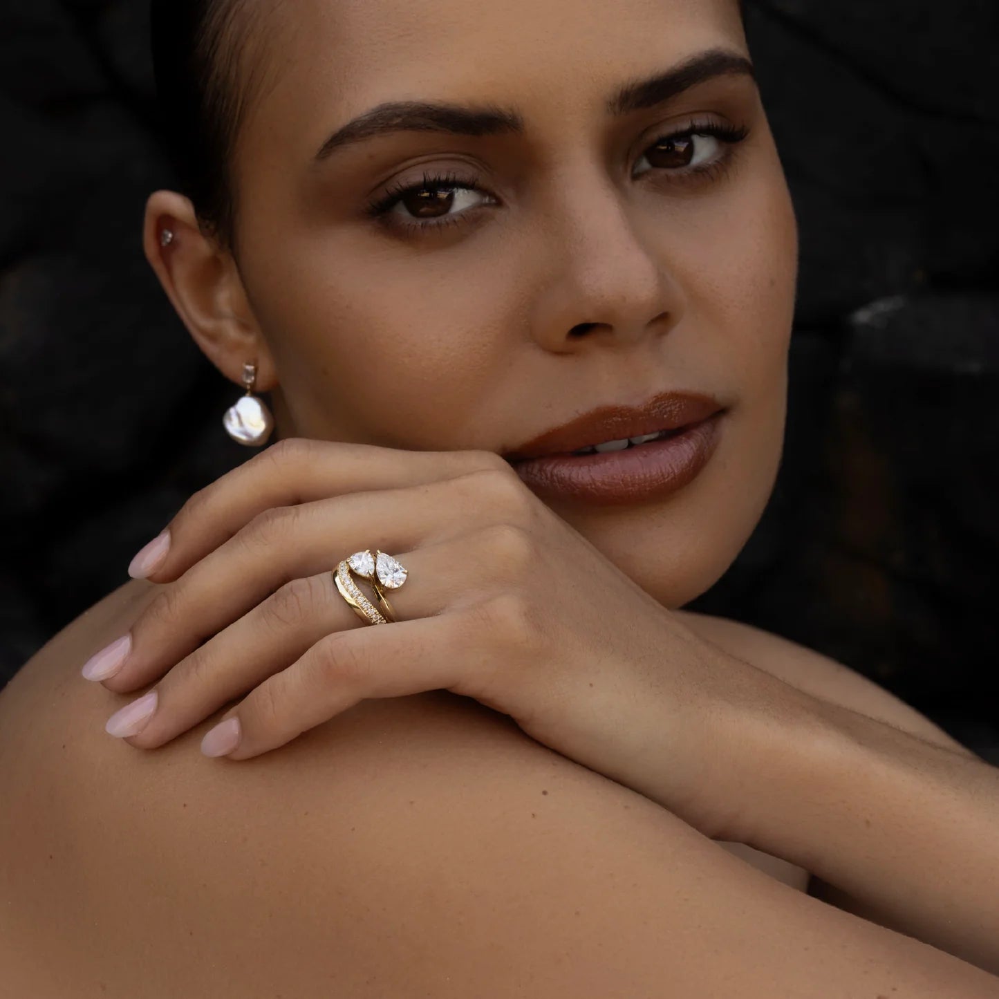 Double Pear Shaped Lab-Grown Diamond Toi et Moi Bypass Engagement Ring
