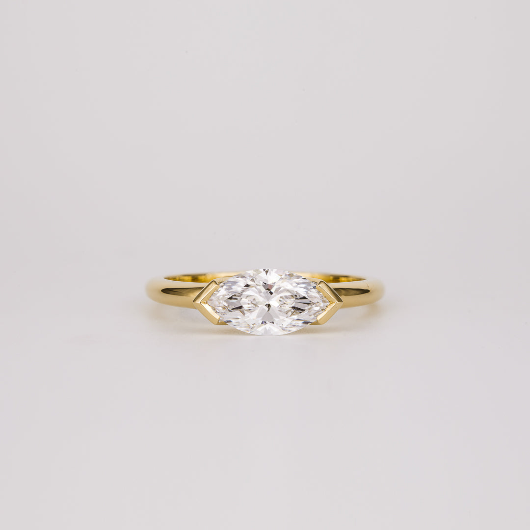 Sideways Marquise Lab Diamond Geometric Bezel Ring
