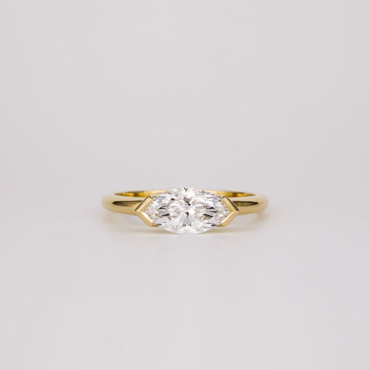 Sideways Marquise Lab Diamond Geometric Bezel Ring