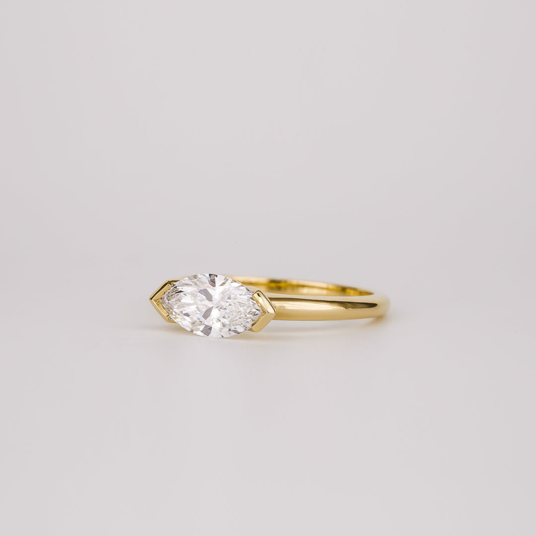 Sideways Marquise Lab Diamond Geometric Bezel Ring