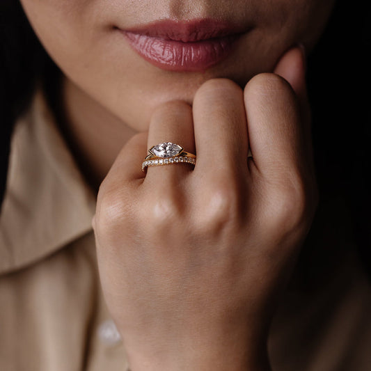 Sideways Marquise Lab Diamond Geometric Bezel Ring
