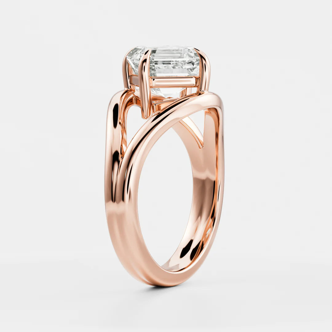 Tilted Asscher Cut Lab-Grown Diamond Solitaire Engagement Ring with Split Shank