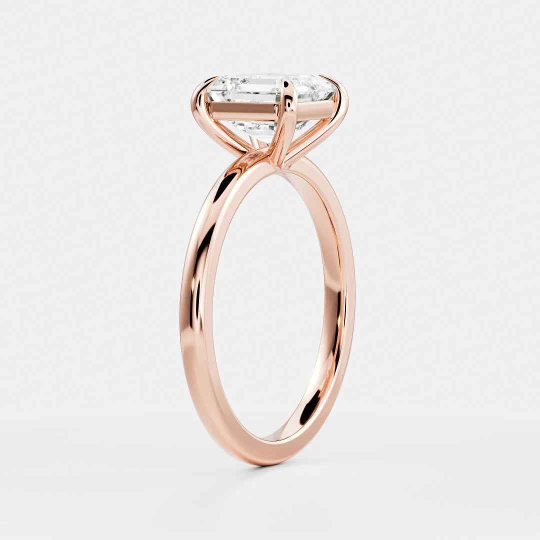 Asscher Cut Lab-Grown Diamond Solitaire Engagement Ring with Plain Band