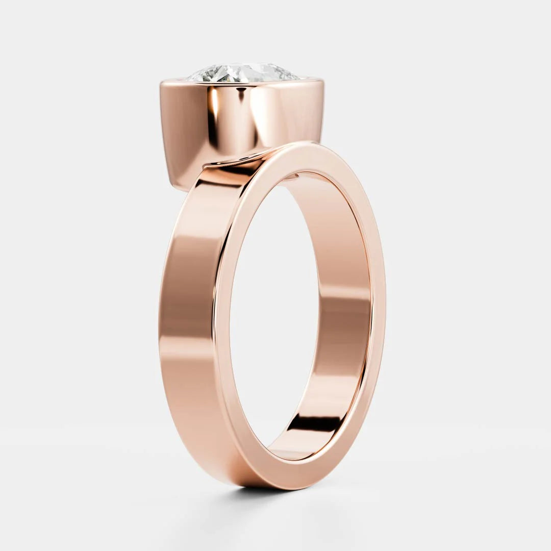 East-West Elongated Cushion Cut Lab-Grown Diamond Bezel Engagement Ring with Wide Band