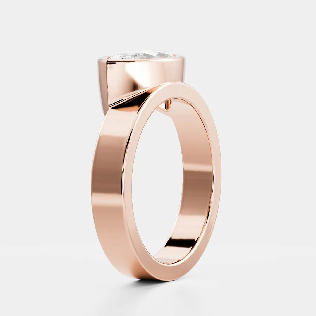 East-West Marquise Cut Lab-Grown Diamond Bezel Engagement Ring with Wide Band