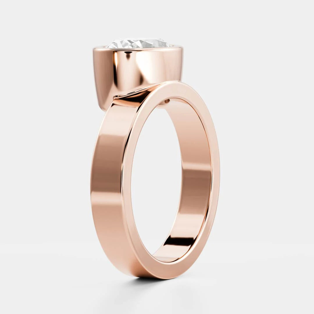 East-West Oval Cut Lab-Grown Diamond Bezel Engagement Ring with Wide Band