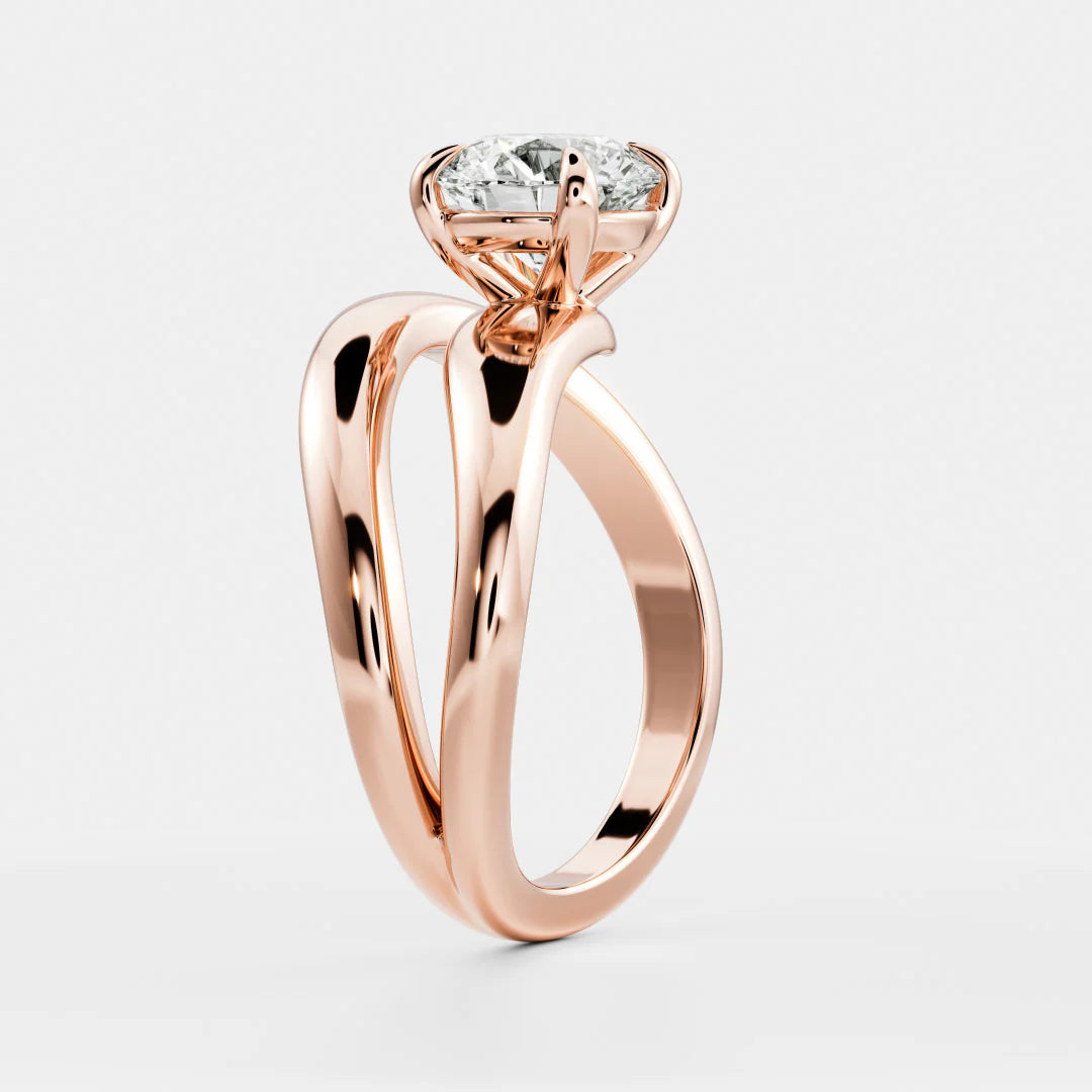 Round Brilliant Lab-Grown Diamond Solitaire Engagement Ring with Wrap Bypass Band