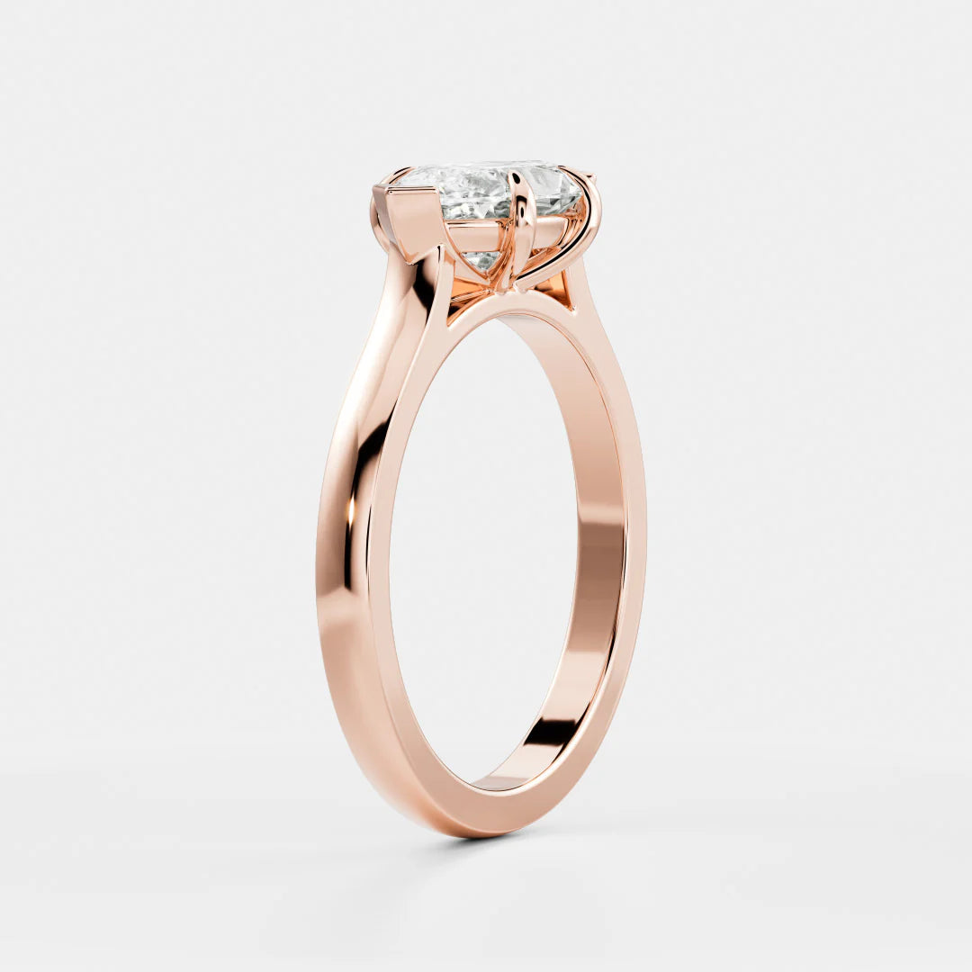 East-West Marquise Lab-Grown Diamond Solitaire Engagement Ring with Black Tip Accents