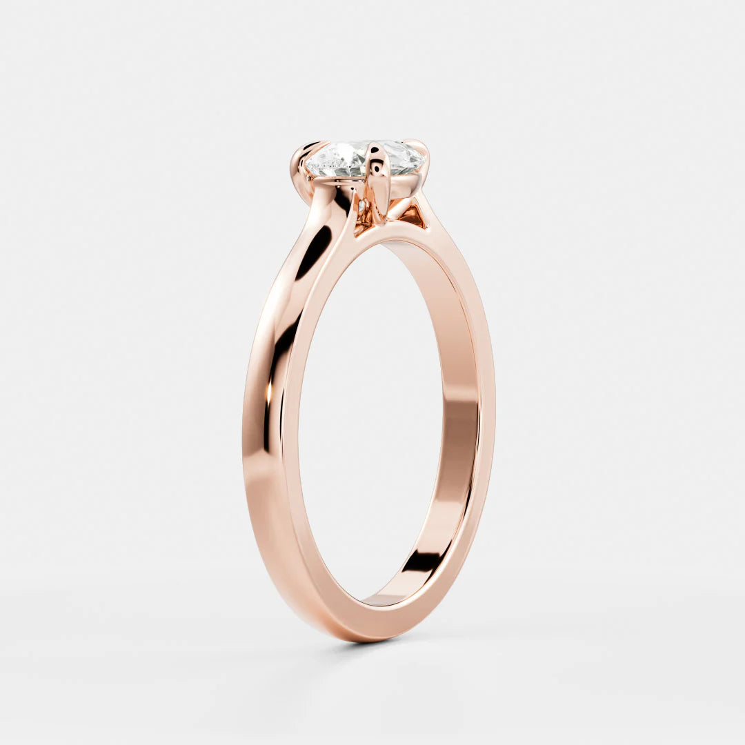 East-West Pear Cut Lab-Grown Diamond Solitaire Engagement Ring with Plain Band