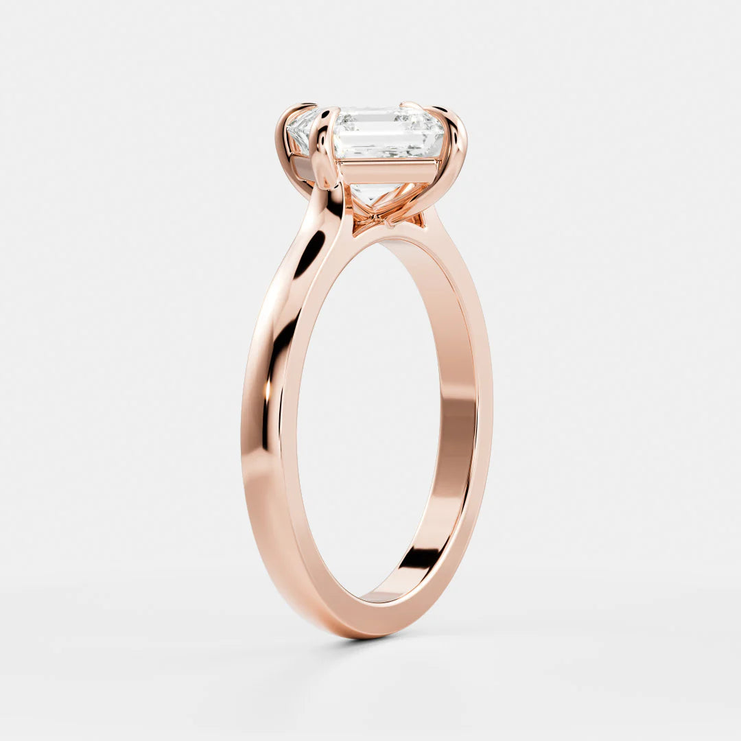 Tilted Asscher Cut Lab-Grown Diamond Solitaire Engagement Ring with Plain Band