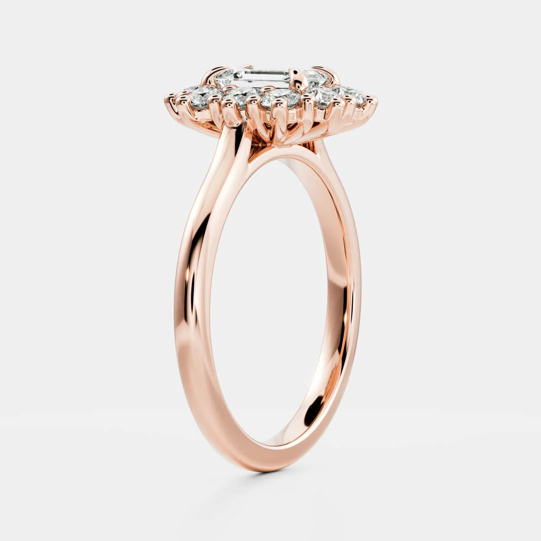 Emerald Cut Lab-Grown Diamond Cluster Halo Engagement Ring