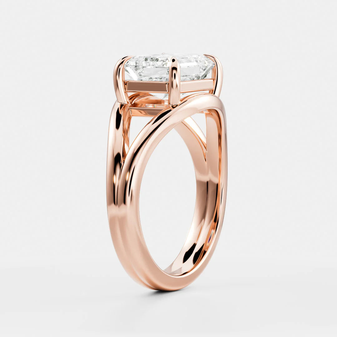 East-West Emerald Cut Lab-Grown Diamond Solitaire Engagement Ring with Split Shank