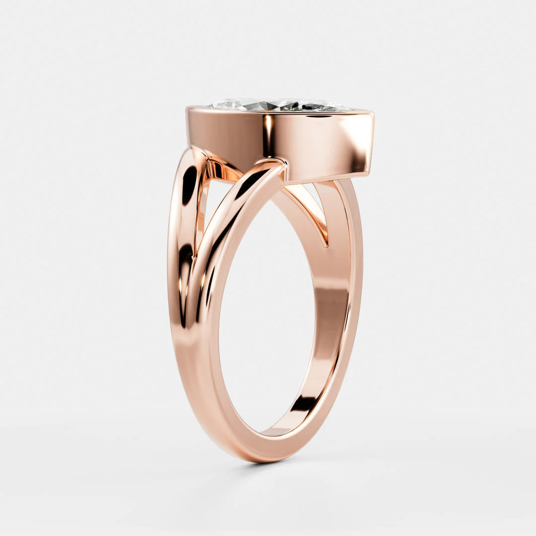 Marquise Cut Lab-Grown Diamond Bezel Solitaire Engagement Ring with Split Shank