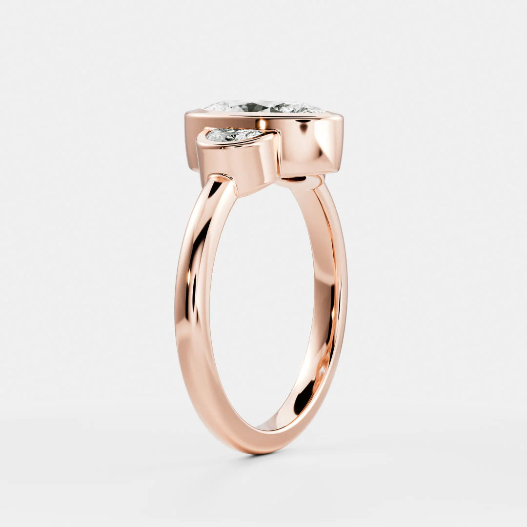 Oval & Half-Moon Lab-Grown Diamond Three Stone Bezel Engagement Ring